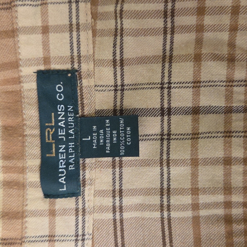 Ralph Lauren Tan and Brown Plaid Shirt Large - Picture 5 of 5